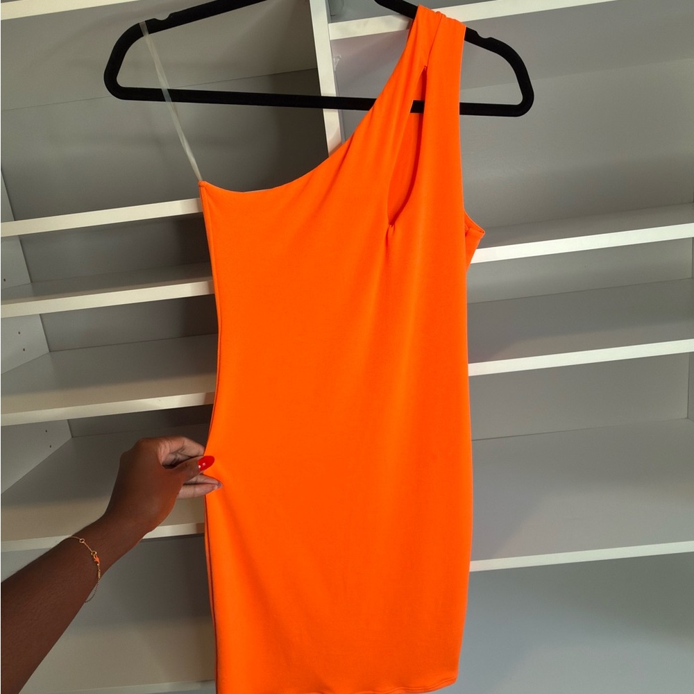 Naked Wardrobe Vibrant One-Shoulder Dress in Orange